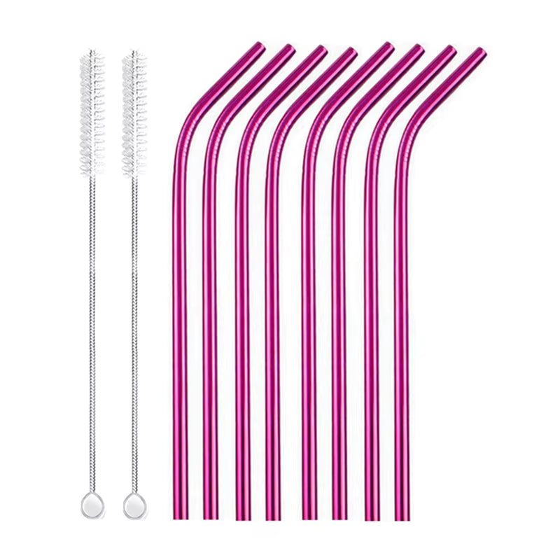 Eco-Friendly 8-Pack Stainless Steel Drinking Straws with Cleaner Brushes - Perfect for Cocktails and Bars!