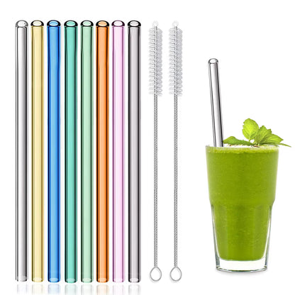 Vibrant 8-Pack Eco-Friendly Reusable Glass Straws - Perfect for Smoothies, Milkshakes, Tea, Juice, and Cocktails!