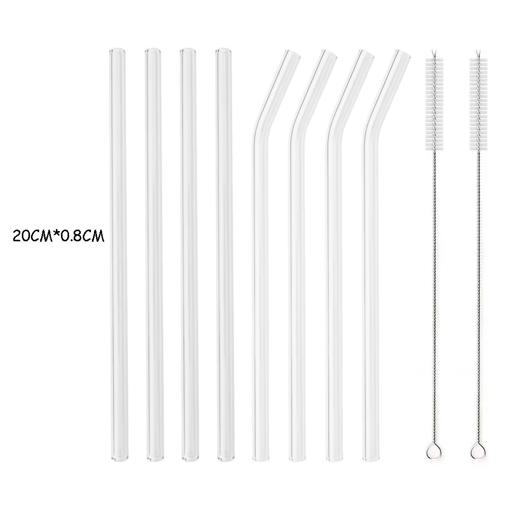 Reusable High Borosilicate Glass Straw Set - 200mm Smoothie & Cocktail Straws with Clear Cleaning Brush - Eco-Friendly and Healthy Drinking Solution