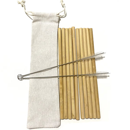 10 Eco-Friendly Reusable Bamboo Straws with Case - 10 Pack Biodegradable Drinking Straws for Cocktails and Beverages