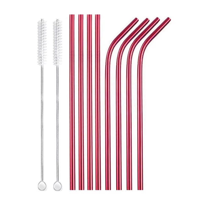 Eco-Friendly 8-Pack Stainless Steel Drinking Straws with Cleaner Brushes - Perfect for Cocktails and Bars!