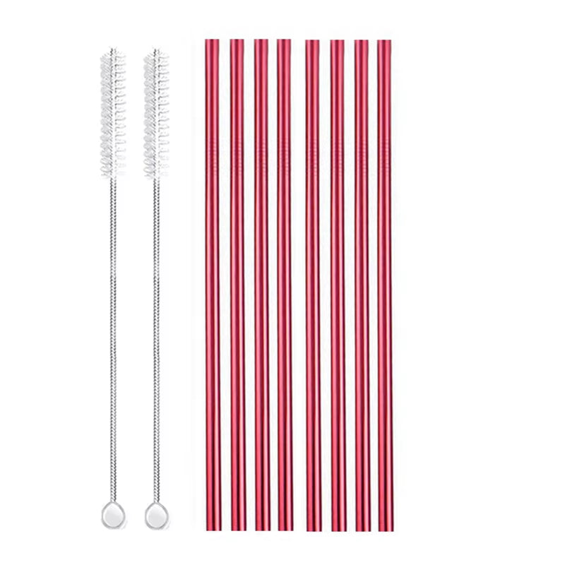 Eco-Friendly 8-Pack Stainless Steel Drinking Straws with Cleaner Brushes - Perfect for Cocktails and Bars!