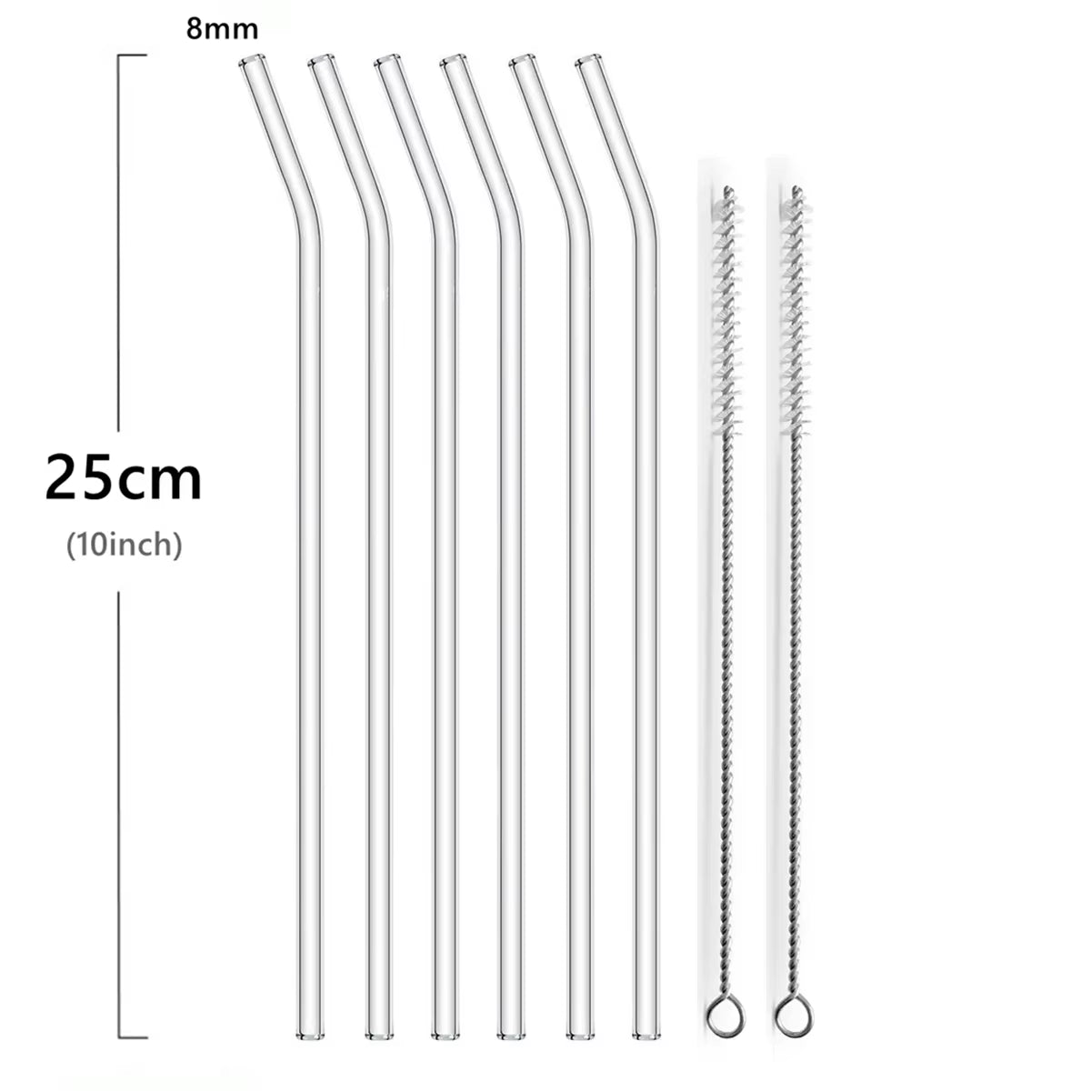 Eco-Friendly 25cm Clear Reusable Glass Drinking Straws Set with Brushes - Perfect for Smoothies and Milkshakes!