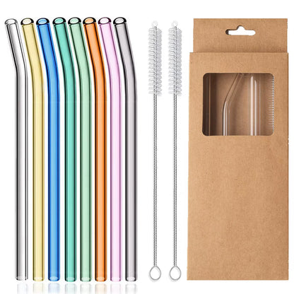 Vibrant 8-Pack Eco-Friendly Reusable Glass Straws - Perfect for Smoothies, Milkshakes, Tea, Juice, and Cocktails!