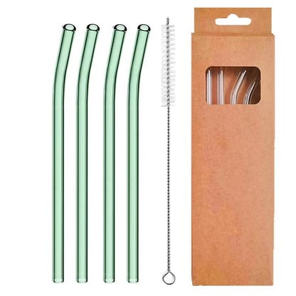 Set of 4 Eco-Friendly Reusable Glass Drinking Straws - 8mm Straight & Bent for Cocktails, Milk, and Coffee