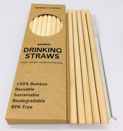 Eco-Friendly 12Pcs Reusable Bamboo Straws Set with Cleaning Brush - Perfect for Parties & Cocktails