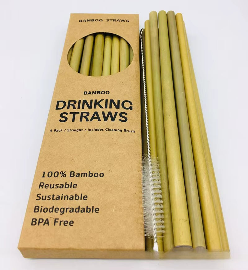 Eco-Friendly 12Pcs Reusable Bamboo Straws Set with Cleaning Brush - Perfect for Parties & Cocktails