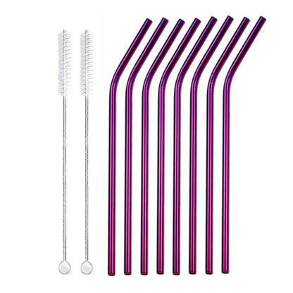 Eco-Friendly 8-Pack Stainless Steel Drinking Straws with Cleaner Brushes - Perfect for Cocktails and Bars!