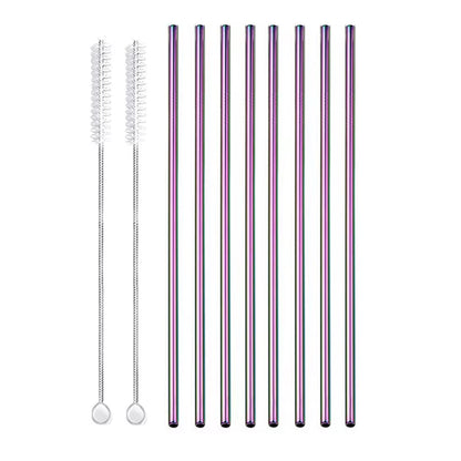 Eco-Friendly 8-Pack Stainless Steel Drinking Straws with Cleaner Brushes - Perfect for Cocktails and Bars!