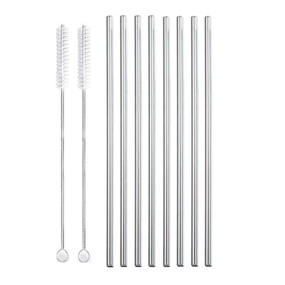 Eco-Friendly 8-Pack Stainless Steel Drinking Straws with Cleaner Brushes - Perfect for Cocktails and Bars!