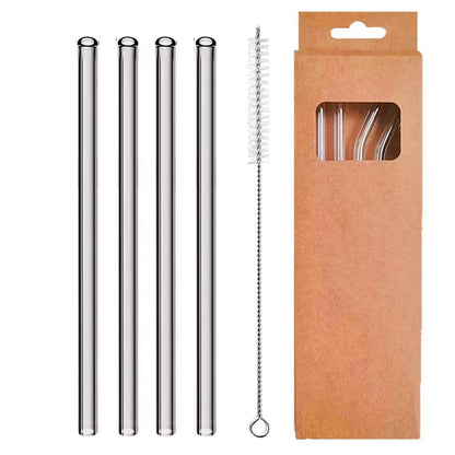 Set of 4 Eco-Friendly Reusable Glass Straws - 8mm Straight & Bent Cocktail Straws for Beverages, Milk, and Coffee