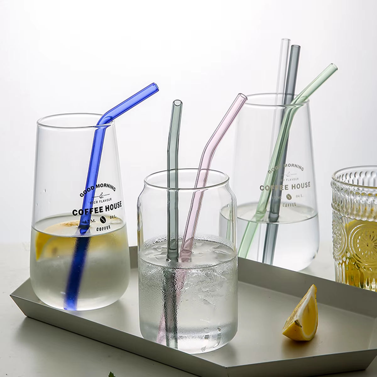 8 Colors Reusable Glass Straws 8Mm Straight Bent Glass Drinking Straws Eco Friendly Glass Straws for Beverages Milk Cocktail