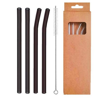 Set of 4 Eco-Friendly Reusable Glass Straws - 8mm Straight & Bent Cocktail Straws for Beverages, Milk, and Coffee