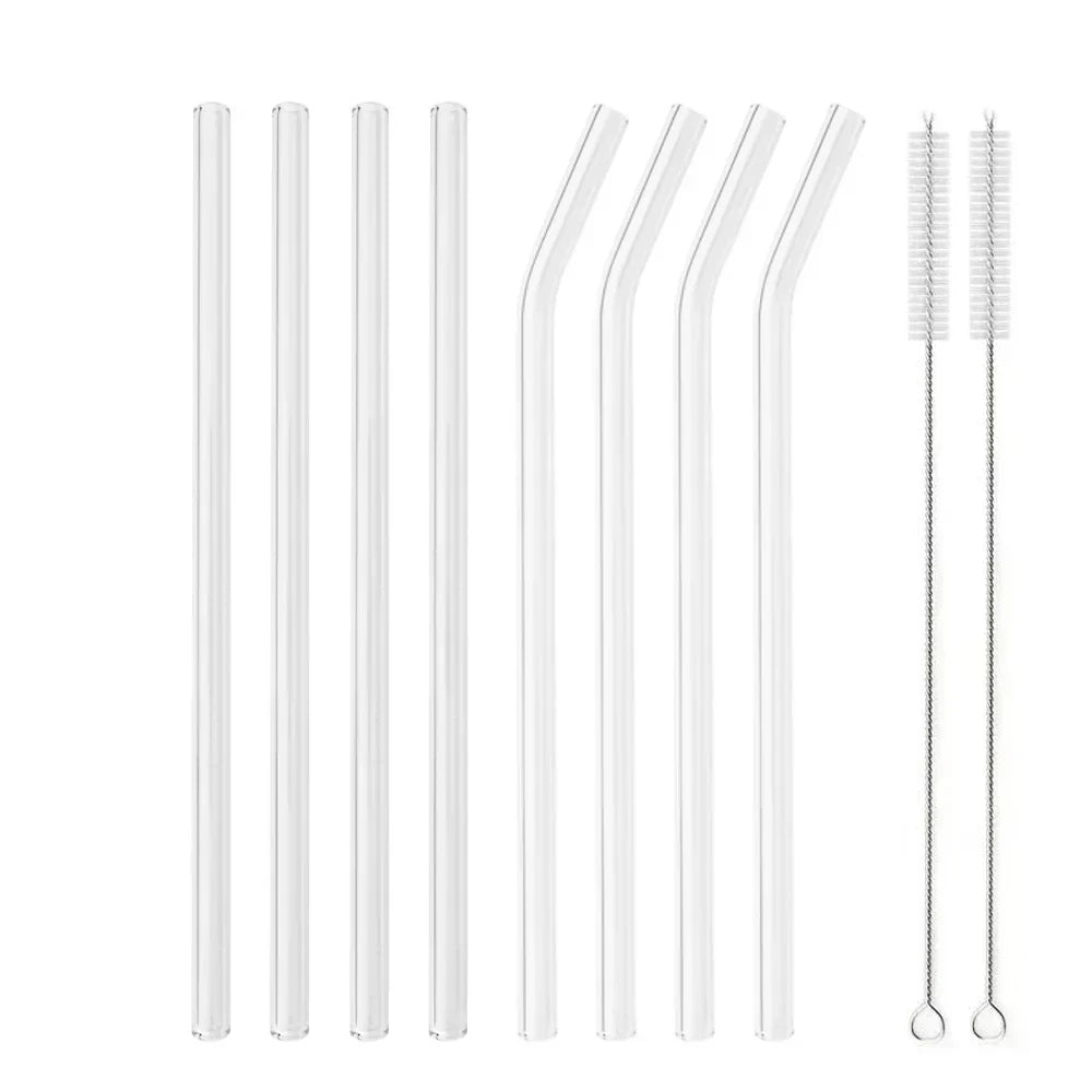 Straight Bend Straw Borosilicate Glass Straws Environmentally Friendly Reusable for Milkshakes Bar Accessories Straws with Brushes