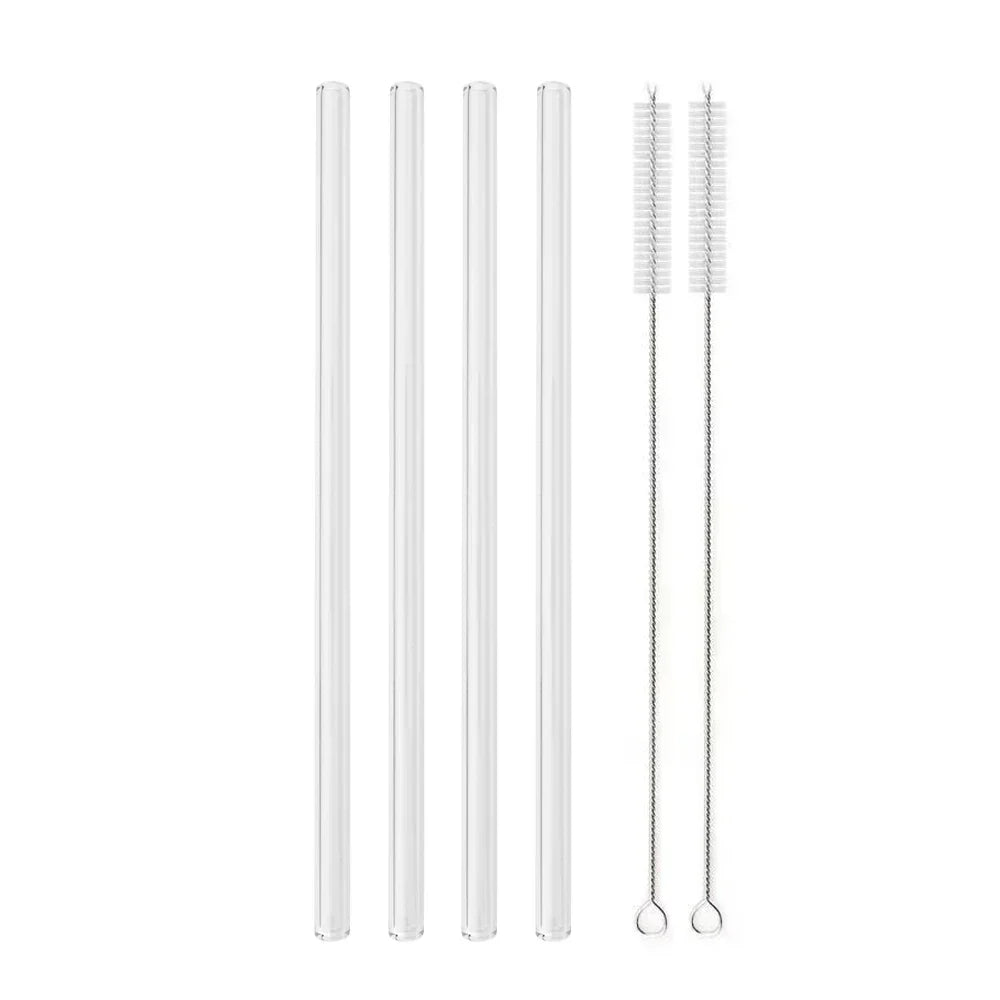 Straight Bend Straw Borosilicate Glass Straws Environmentally Friendly Reusable for Milkshakes Bar Accessories Straws with Brushes