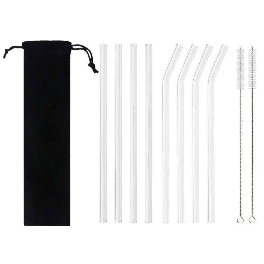 Straight Bend Straw Borosilicate Glass Straws Environmentally Friendly Reusable for Milkshakes Bar Accessories Straws with Brushes