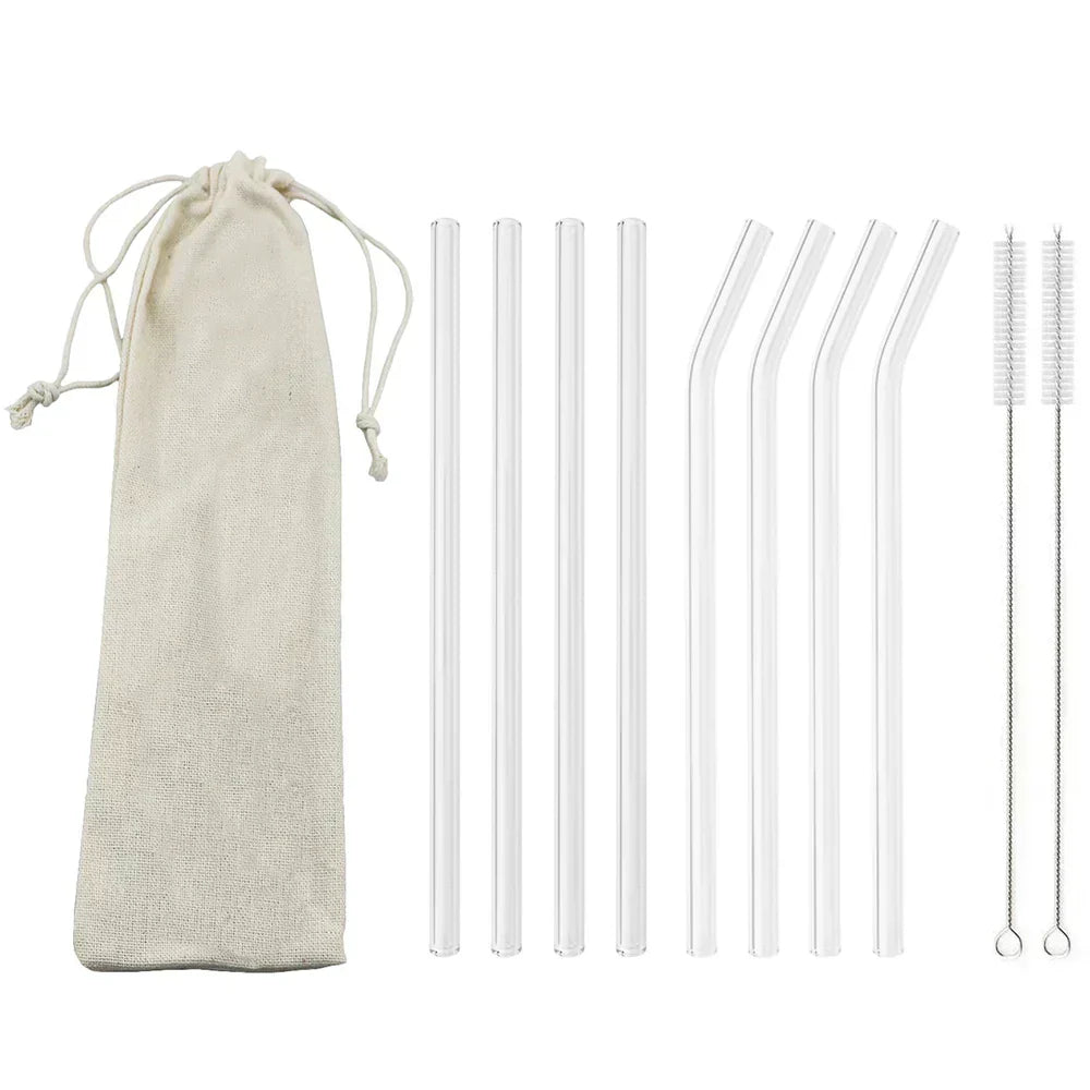 Straight Bend Straw Borosilicate Glass Straws Environmentally Friendly Reusable for Milkshakes Bar Accessories Straws with Brushes