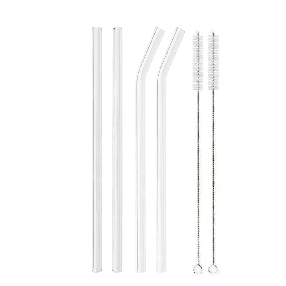 Straight Bend Straw Borosilicate Glass Straws Environmentally Friendly Reusable for Milkshakes Bar Accessories Straws with Brushes