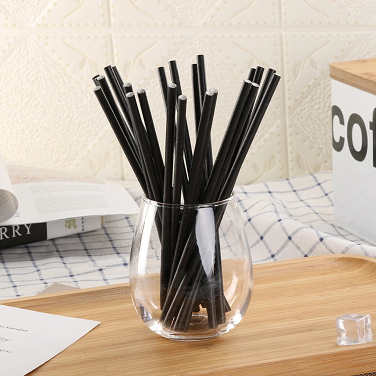 100 Pcs Eco Friendly Vintage Kraft Paper Disposable Straws