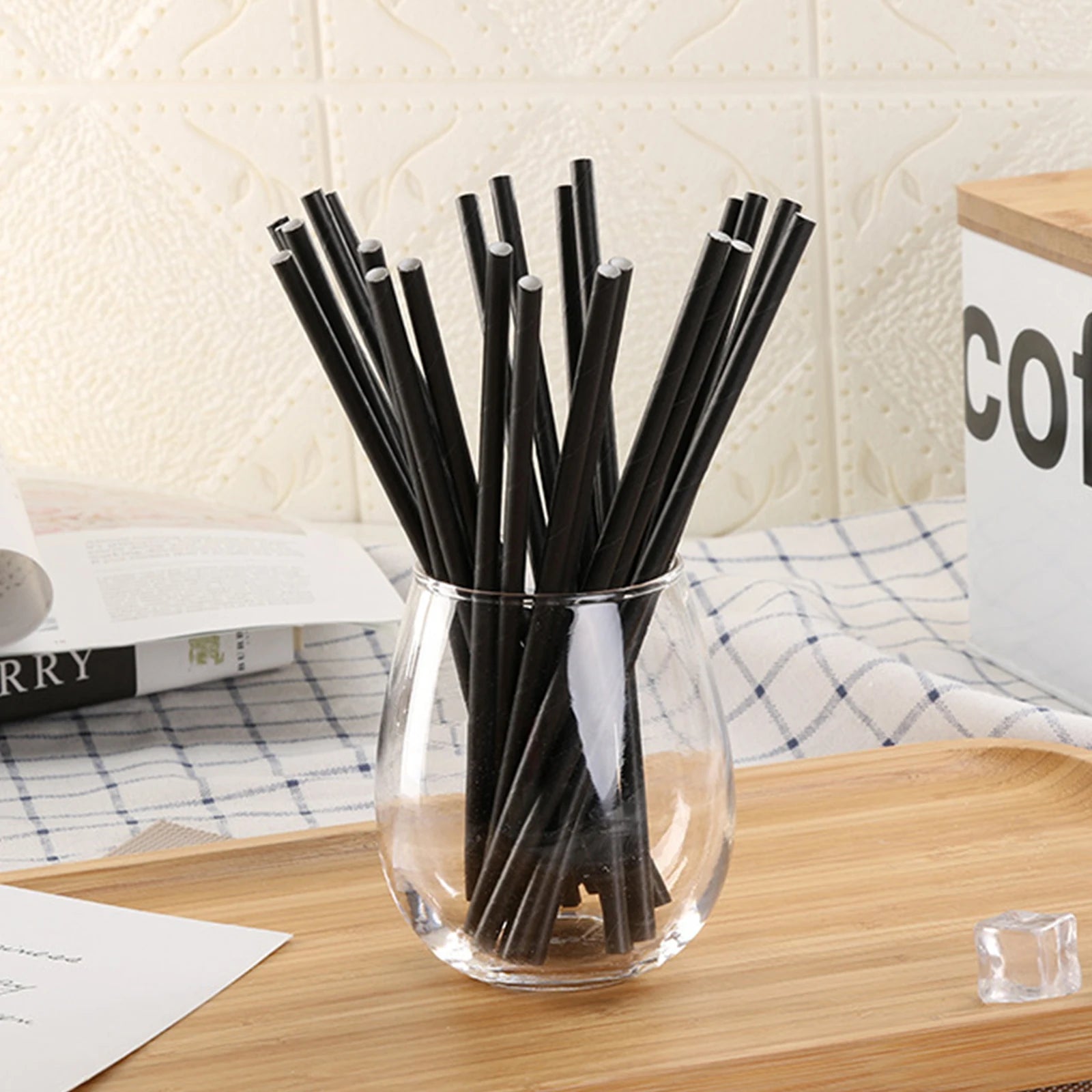 100 Pcs Eco Friendly Vintage Kraft Paper Disposable Straws