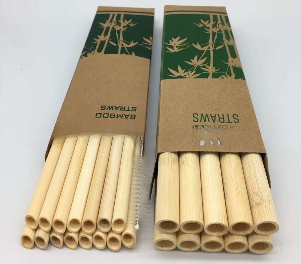 Eco-Friendly 12Pcs Reusable Bamboo Straws Set with Cleaning Brush - Perfect for Parties & Cocktails