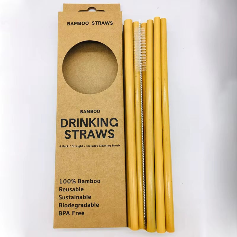 Eco-Friendly 12Pcs Reusable Bamboo Straws Set with Cleaning Brush - Perfect for Parties & Cocktails