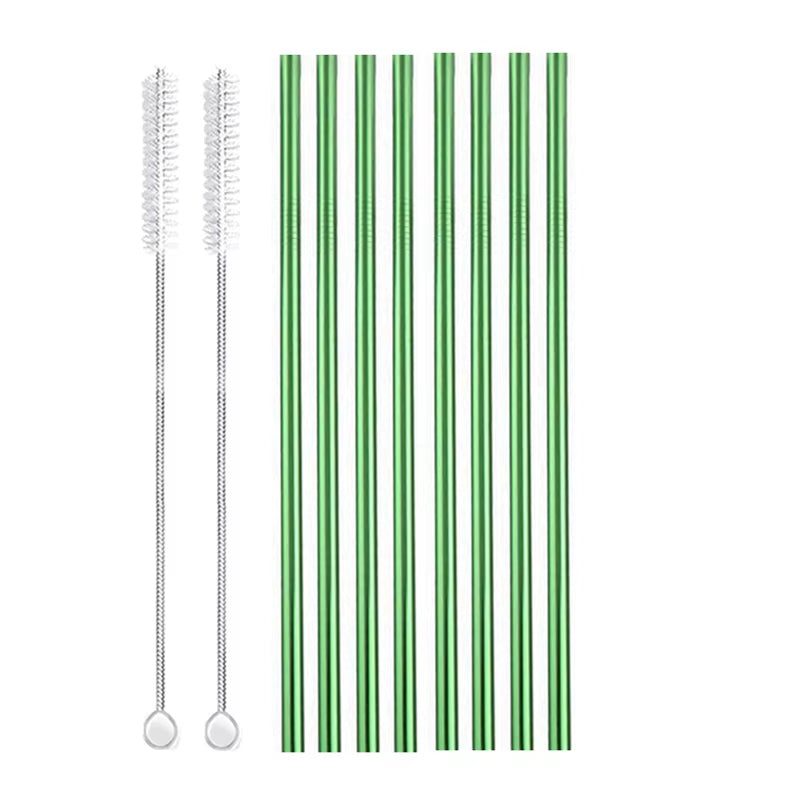 Eco-Friendly 8-Pack Stainless Steel Drinking Straws with Cleaner Brushes - Perfect for Cocktails and Bars!