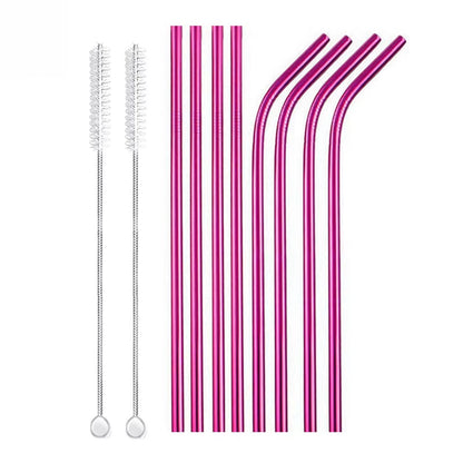 Eco-Friendly 8-Pack Stainless Steel Drinking Straws with Cleaner Brushes - Perfect for Cocktails and Bars!