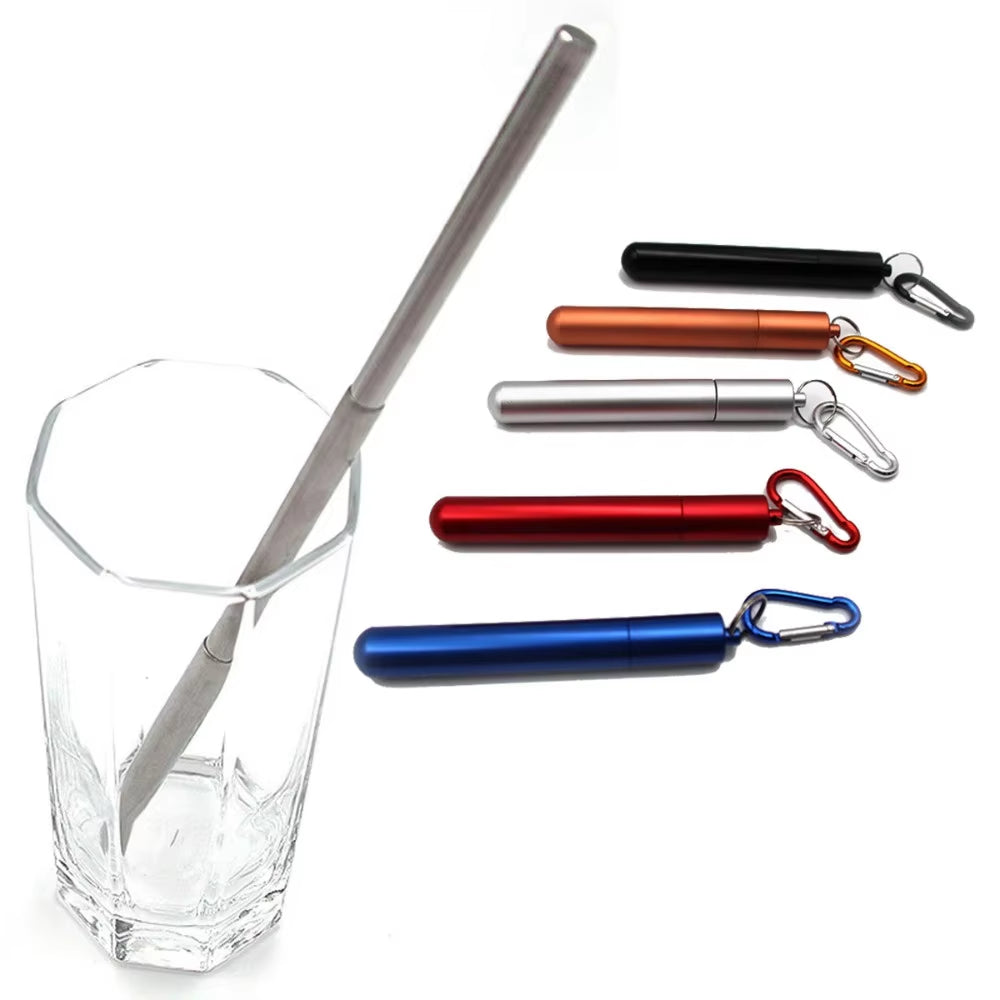 Eco-Friendly Reusable Telescopic Stainless Steel Straw Set with Cleaning Brush & Travel Case - Perfect for On-the-Go!