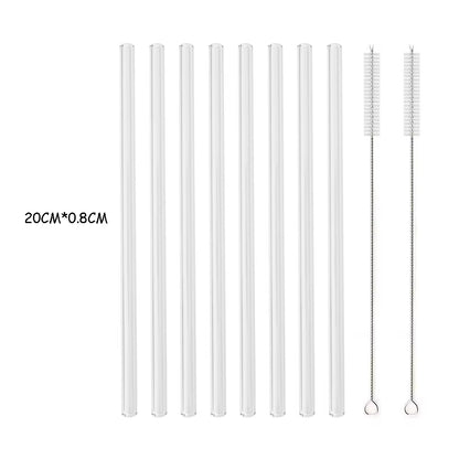 Reusable High Borosilicate Glass Straw Set - 200*8mm Eco-Friendly Smoothie & Cocktail Straws with Cleaning Brush