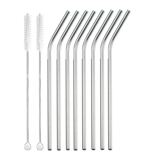 Eco-Friendly 8-Pack Stainless Steel Drinking Straws with Cleaning Brushes - Perfect for Cocktails and Bars!