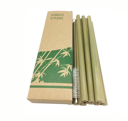 Eco-Friendly 12Pcs Reusable Bamboo Straws Set with Cleaning Brush - Perfect for Parties & Cocktails