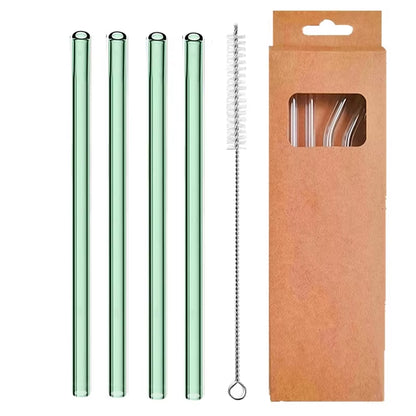 Set of 4 Eco-Friendly Reusable Glass Drinking Straws - 8mm Straight & Bent for Cocktails, Milk, and Coffee