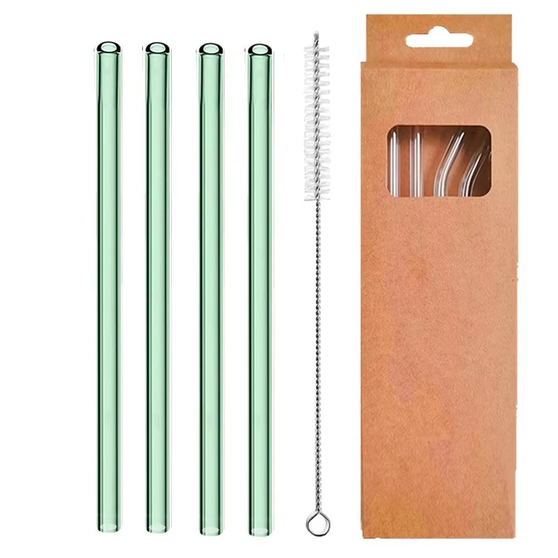 Set of 4 Eco-Friendly Reusable Glass Straws - 8mm Straight & Bent Cocktail Straws for Beverages, Milk, and Coffee