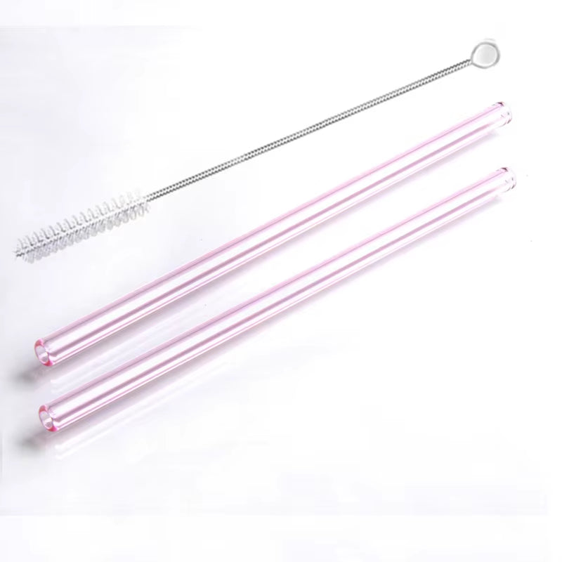 Vibrant 2-Pack Reusable Borosilicate Glass Straws - Perfect for Smoothies, Juices, Milkshakes, Coffee, and Cocktails!