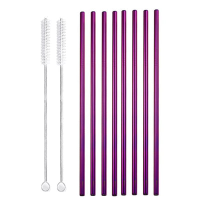 Eco-Friendly 8-Pack Stainless Steel Drinking Straws with Cleaner Brushes - Perfect for Cocktails and Bars!