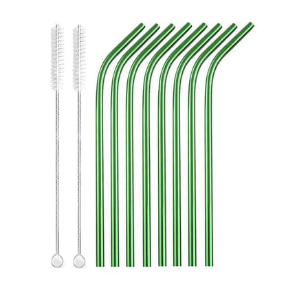 Eco-Friendly 8-Pack Stainless Steel Drinking Straws with Cleaner Brushes - Perfect for Cocktails and Bars!