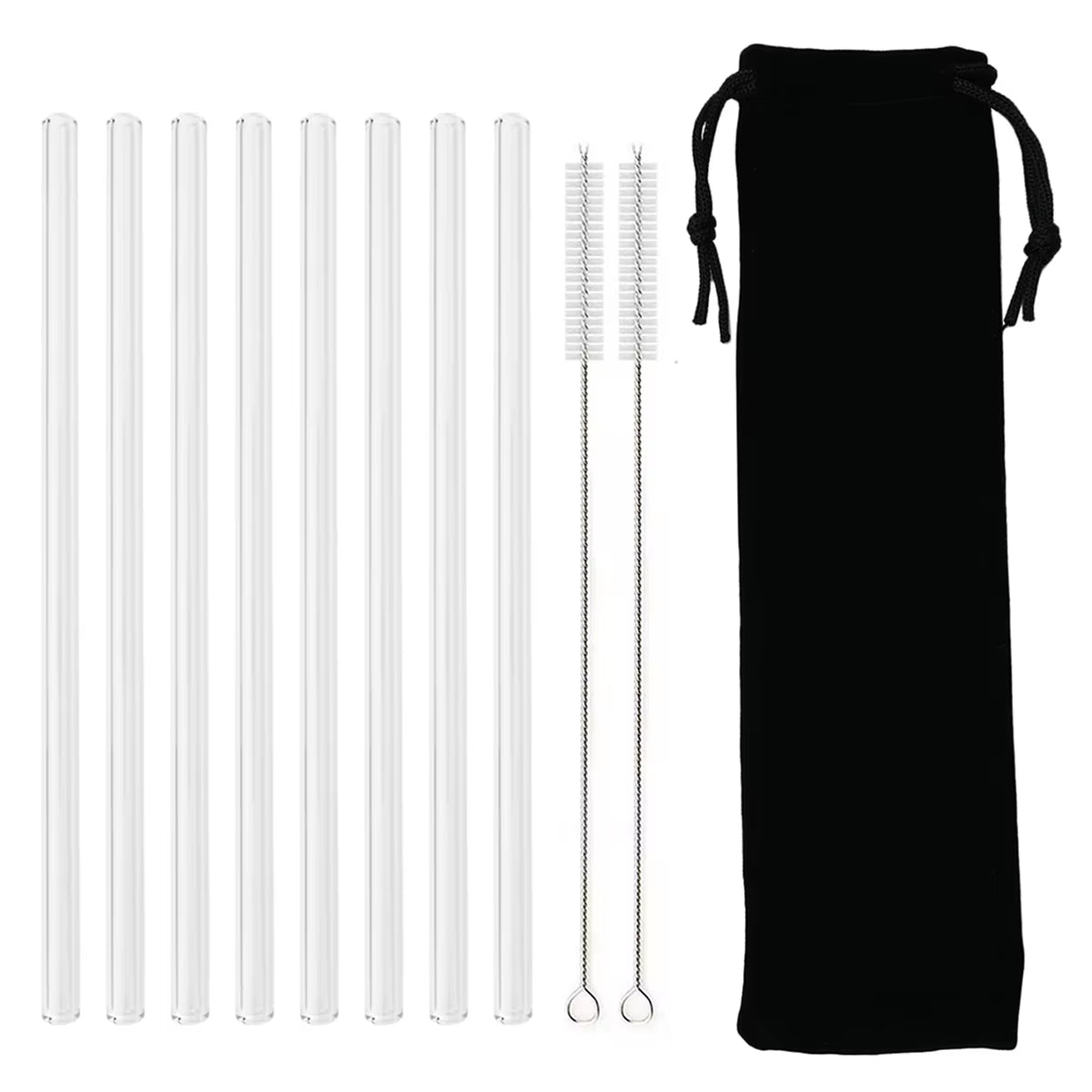 Reusable High Borosilicate Glass Straw Set - 200*8mm Eco-Friendly Smoothie & Cocktail Straws with Cleaning Brush