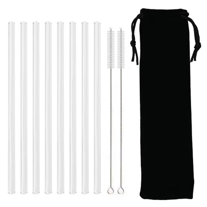 Reusable High Borosilicate Glass Straw Set - 200*8mm Eco-Friendly Smoothie & Cocktail Straws with Cleaning Brush