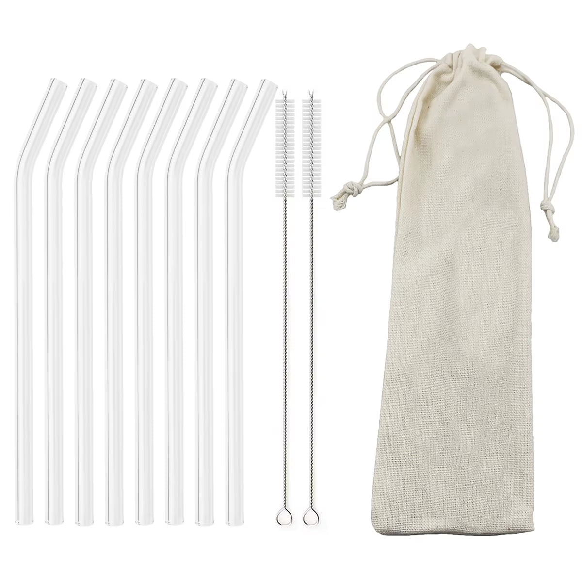 Reusable High Borosilicate Glass Straw Set - 200mm Smoothie & Cocktail Straws with Clear Cleaning Brush - Eco-Friendly and Healthy Drinking Solution