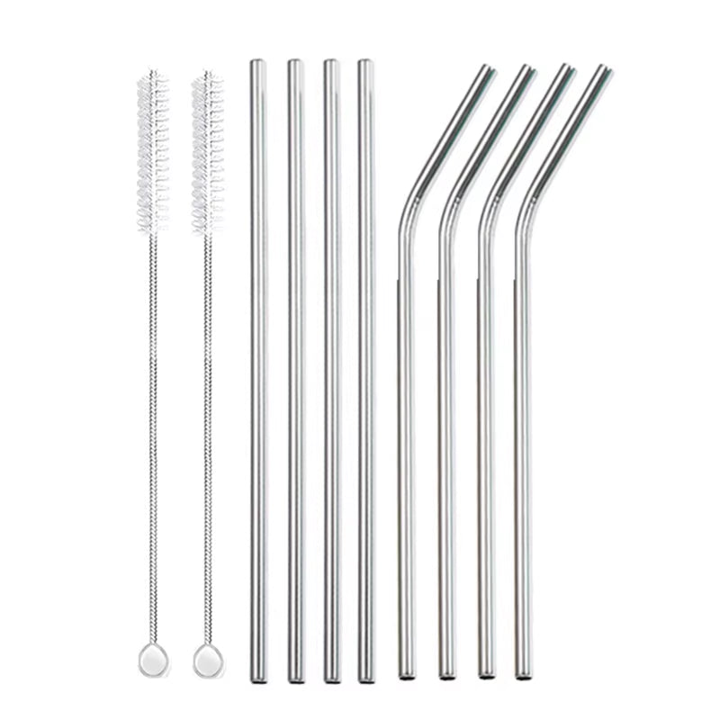 Eco-Friendly 8-Pack Stainless Steel Drinking Straws with Cleaner Brushes - Perfect for Cocktails and Bars!