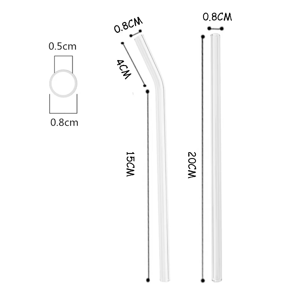 Reusable High Borosilicate Glass Straw Set - 200mm Smoothie & Cocktail Straws with Clear Cleaning Brush - Eco-Friendly and Healthy Drinking Solution