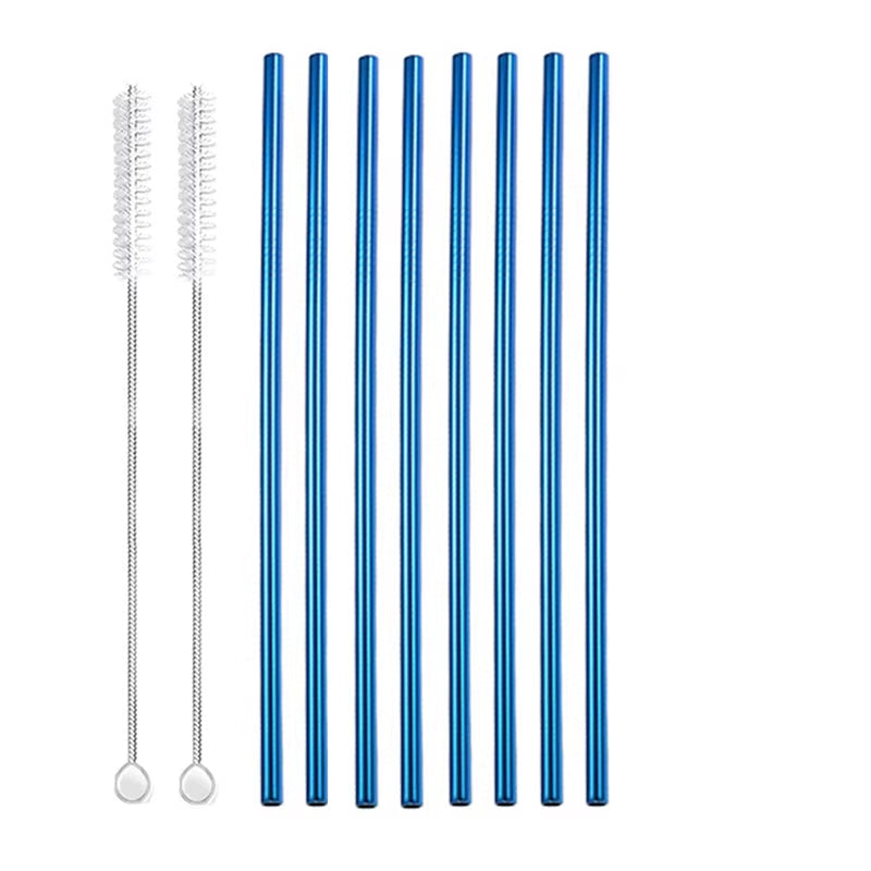 Eco-Friendly 8-Pack Stainless Steel Drinking Straws with Cleaner Brushes - Perfect for Cocktails and Bars!