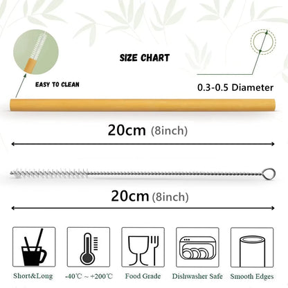 Set of 10 Eco-Friendly Reusable Bamboo Straws - Sustainable & Biodegradable Drinking Straws for Cocktails and Milkshakes