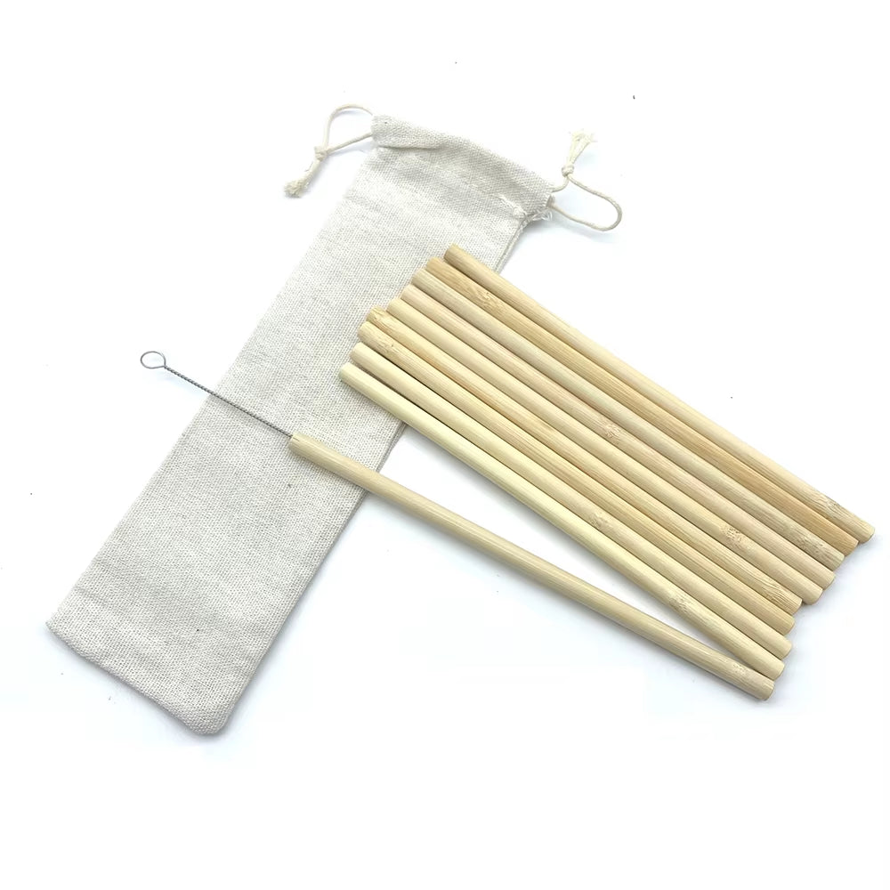 Reusable Drinking Straw 10PCS Bamboo Straw Set High Quality Eco-Friendly Straw with Cleaner Brush Bar Party Accessory