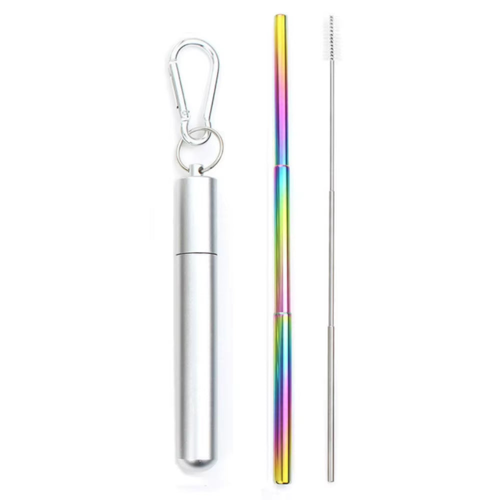 Eco-Friendly Reusable Telescopic Stainless Steel Straw Set with Cleaning Brush & Travel Case - Perfect for On-the-Go!