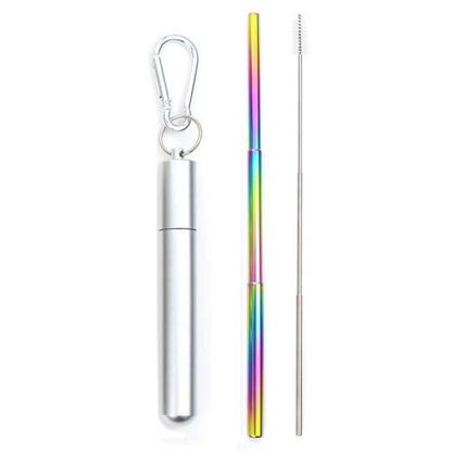 Eco-Friendly Reusable Telescopic Stainless Steel Straw Set with Cleaning Brush & Travel Case - Perfect for On-the-Go!