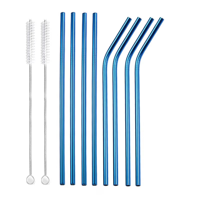 Eco-Friendly 8-Pack Stainless Steel Drinking Straws with Cleaner Brushes - Perfect for Cocktails and Bars!