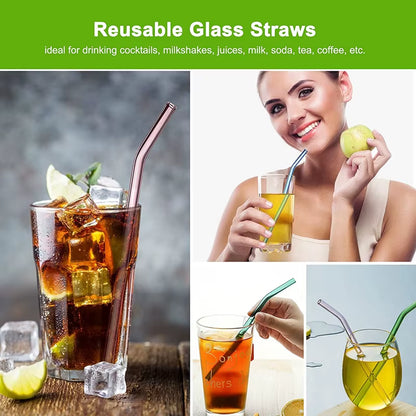 Vibrant 2-Pack Reusable Borosilicate Glass Straws - Perfect for Smoothies, Juices, Milkshakes, Coffee, and Cocktails!