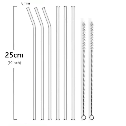 Eco-Friendly 25cm Clear Reusable Glass Drinking Straws Set with Brushes - Perfect for Smoothies and Milkshakes!